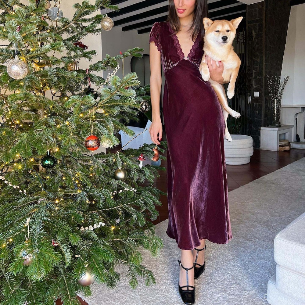 Rixo Red Velvet Clarice Midi Dress